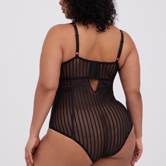 Torrid Black Striped Mesh Underwire Bodysuit - Picture 3 of 4
